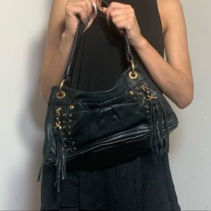 B. Makowsky Black Leather Satchel Hobo Bag
